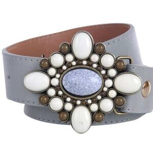 Grey and White Embellished Buckle Belt Size XL
